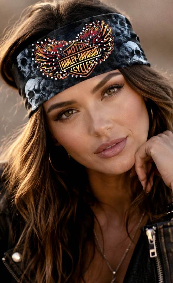 RAVEbandz The PRO - BLINGBANDZ- Wide Stretch Headband (Born to Ride)