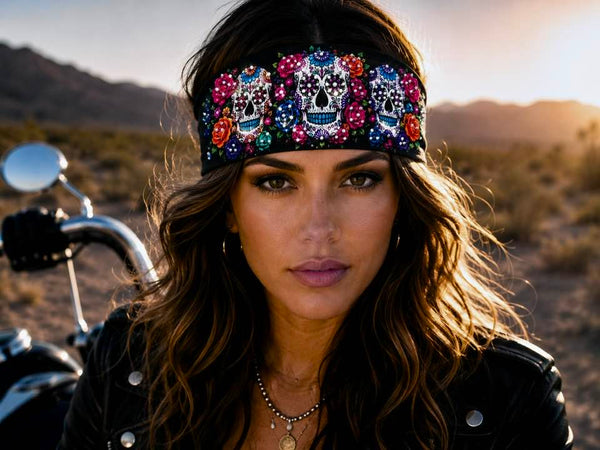 RAVEbandz The PRO - BLINGBANDZ- Wide Stretch Headband (Sugar Skulls)