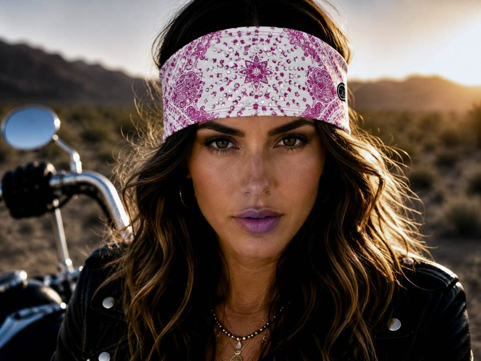 RAVEbandz The PRO - BLINGBANDZ- Wide Stretch Headband (Pink Bandana)