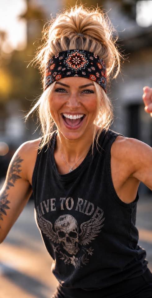 RAVEbandz The PRO - BLINGBANDZ- Wide Stretch Headband (Rebel - Orange/Black)