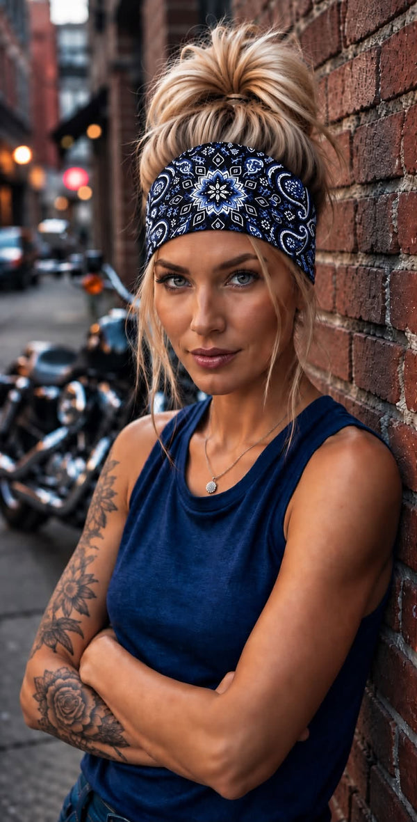 RAVEbandz The PRO - BLINGBANDZ- Wide Stretch Headband (Rebe - Royal / Black)