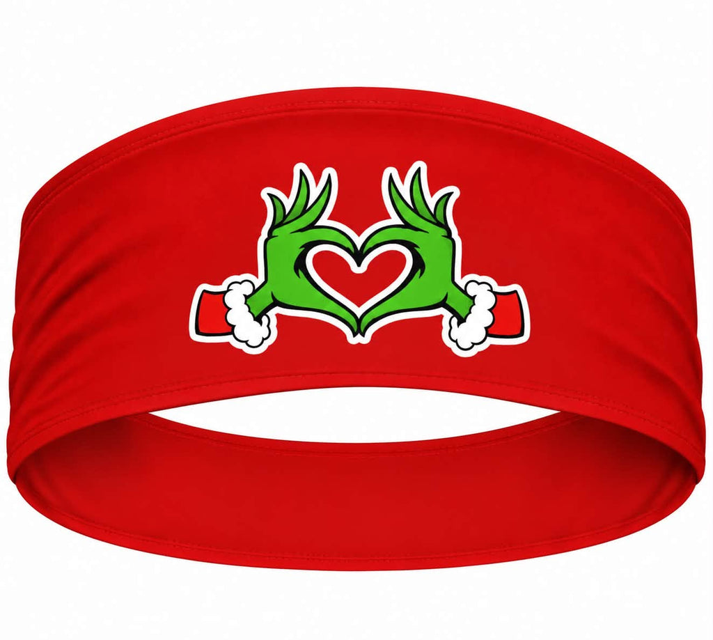 RAVEbandz The Pro - Wide Stretch Headband  (Grinch Heart Hands)