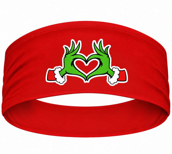 RAVEbandz The Pro - Wide Stretch Headband  (Grinch Heart Hands)