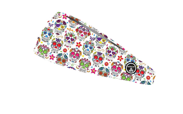 RAVEbandz The Pro - Wide Stretch Headband (Sassy Sugar Skulls - White)