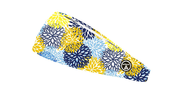 RAVEbandz The Pro - Wide Stretch Headband  (Yellow Blue Floral)