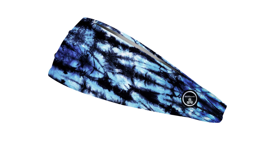 RAVEbandz The Pro - Wide Stretch Headband (Blue / Black Tie Dye)