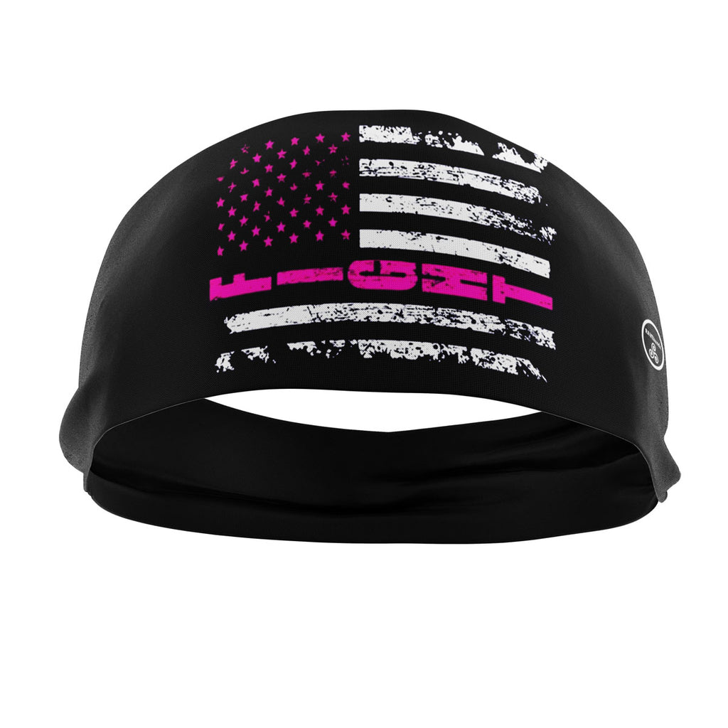 RAVEbandz The Pro - Wide Stretch Headband (Fight- Breast Cancer Flag)