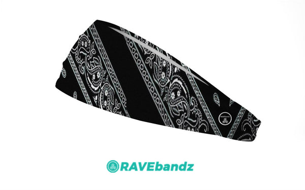 RAVEbandz The Pro - Wide Stretch Headband (Black Bandana)