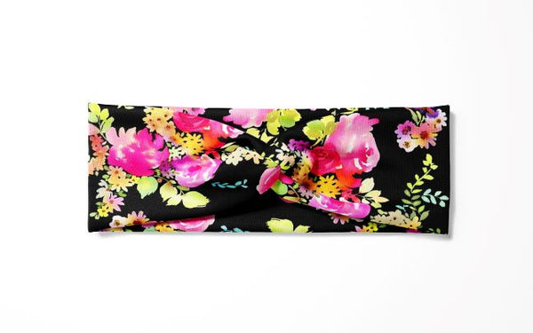 RAVEbandz The Legend- Turban Headband (Black Floral)