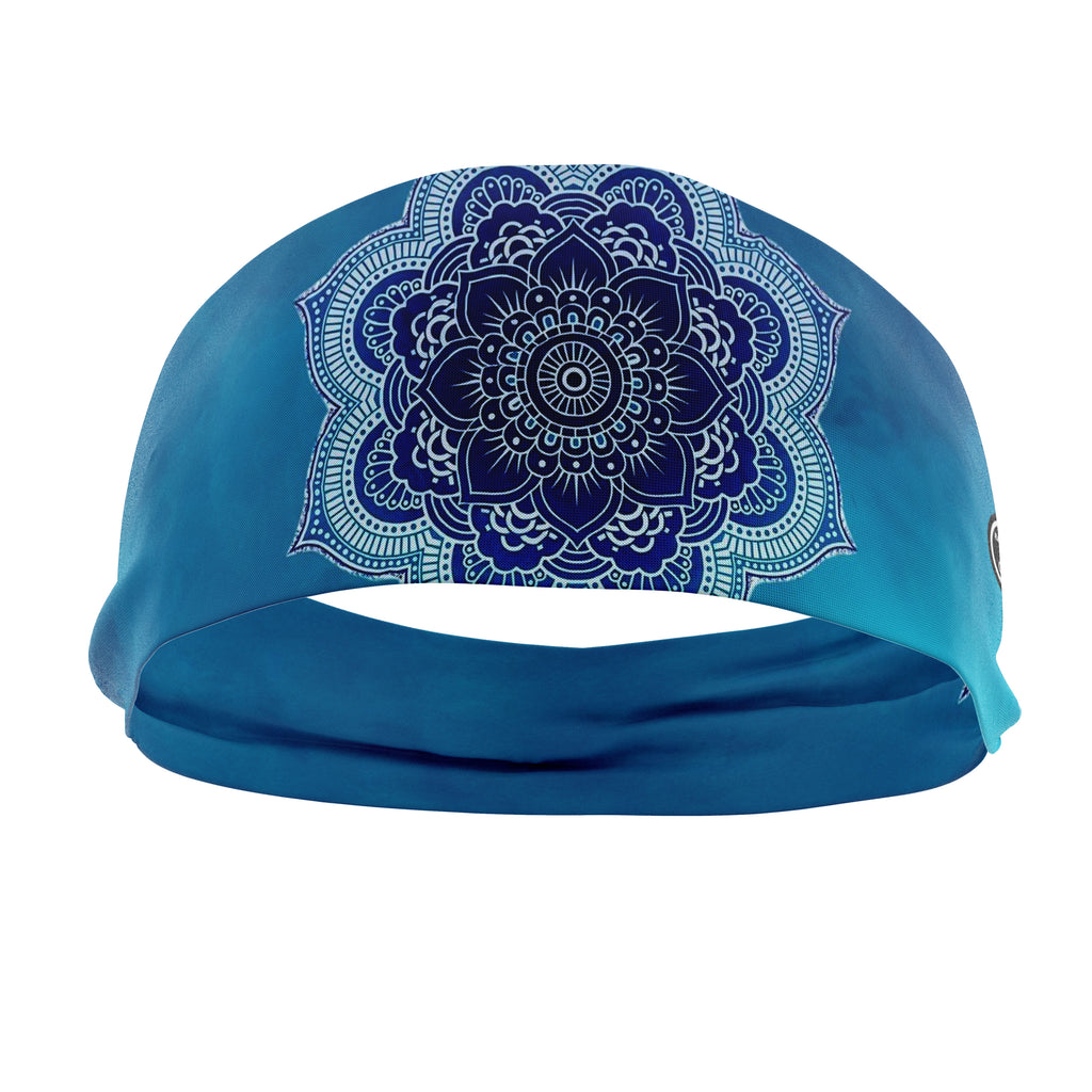 RAVEbandz The Pro - Wide Stretch Headband (Blue Mandala)