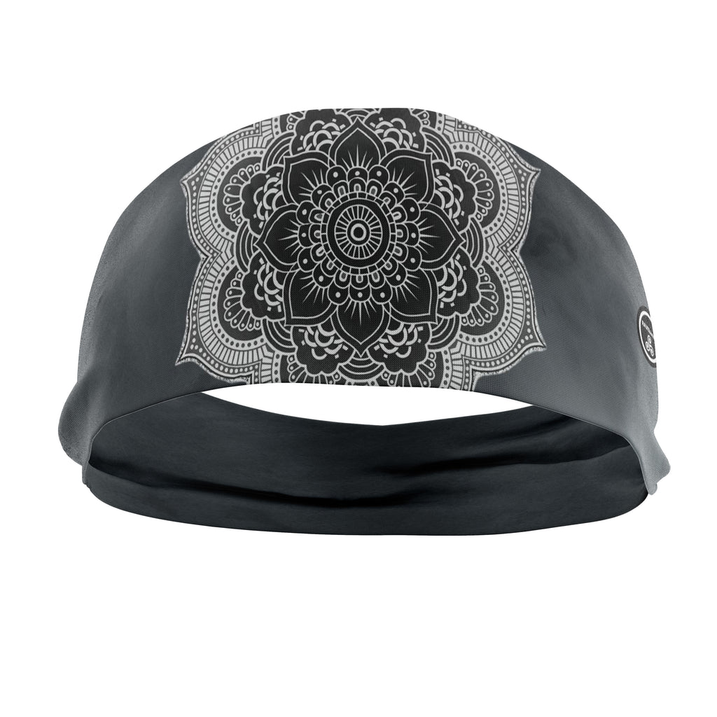 RAVEbandz The Pro - Wide Stretch Headband (Grey Mandala)